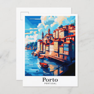 Porto Portugal Art Vintage Reise Illustration Postkarte