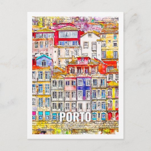 Porto Portugal Bekannte Wasserfarbskizze für Reise Postkarte (Vorderseite)