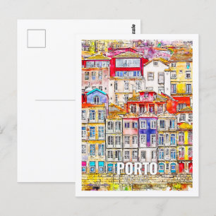 Porto Portugal Berühmte Reise-Wasserfarben-Skizze Postkarte