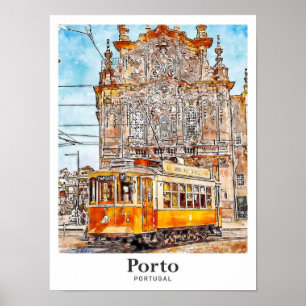 Porto Portugal Kunst Reise Wasserfarbe Handgezeich Poster