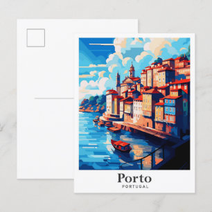 Porto Portugal Kunst Vintage Reise Illustration Postkarte