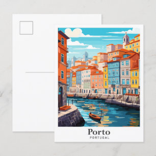 Porto Portugal Kunst Vintage Reise Illustration Postkarte