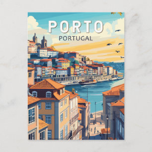 Porto Portugal Reise Kunst Vintage Postkarte