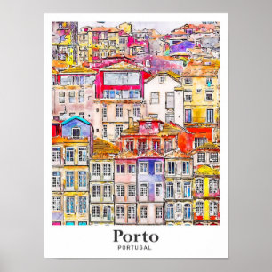 Porto Portugal Reise Wasserfarbe Handgezeichnet Poster