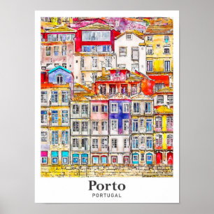 Porto Portugal Reise Wasserfarben Skizze Handgezei Poster