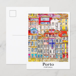 Porto Portugal Reise Wasserfarben Skizze Handgezei Postkarte