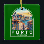 Porto Portugal Reisen Keramikornament<br><div class="desc">Porto Retro Vektor Reise Design. Porto ist eine Küstenstadt im Nordwesten Portugals,  die für ihre prächtigen Brücken und die Herstellung von Hafwein bekannt ist.</div>
