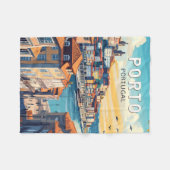 Porto Portugal Reisen Kunst Vintag Fleecedecke (Vorderseite (Horizontal))
