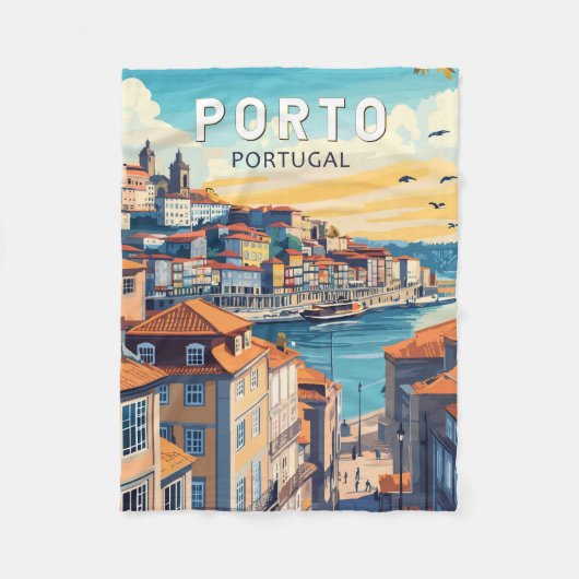Porto Portugal Reisen Kunst Vintag Fleecedecke (Vorderseite)