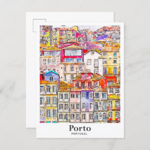 Porto Portugal Reisen Wasserfarbenhandzeichnung Postkarte