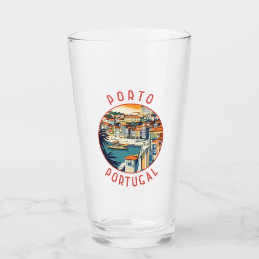 Porto Portugal Retro Distressed Circle Glas (Vorderseite)