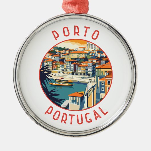 Porto Portugal Retro Distressed Circle Ornament Aus Metall (Vorne)