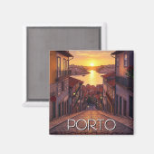 Porto Portugal Travel Sunset Magnet (Vorderseite/Rückseite)