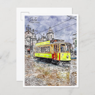 Porto Portugal Vintage Reise Aquarell Postkarte