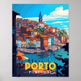 Porto Portugal Vintage Reise Illustration Poster