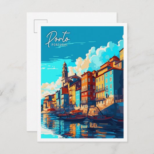 Porto Portugal Vintage Reise Illustration Postkarte (Vorne/Hinten)