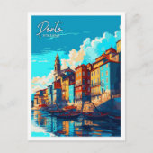 Porto Portugal Vintage Reise Illustration Postkarte (Vorderseite)
