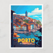 Porto Portugal Vintage Reise Illustration Postkarte (Vorderseite)