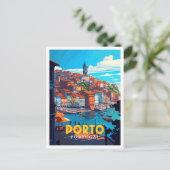Porto Portugal Vintage Reise Illustration Postkarte (Stehend Vorderseite)
