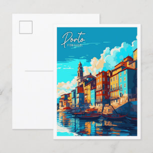 Porto Portugal Vintage-Reiseillustration Postkarte