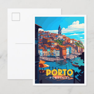 Porto Portugal Vintage-Reiseillustration Postkarte