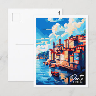 Porto Portugal Vintage-Reiseort-Illustration Postkarte