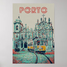 Porto Stadt mit Straßenbahnillustrierung Portugal