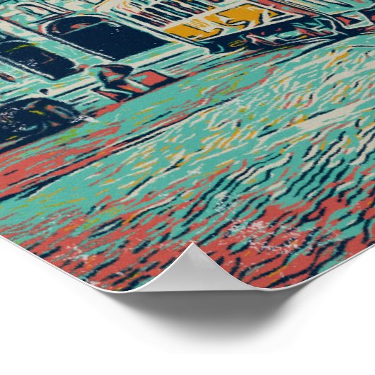 Porto Stadt mit Straßenbahnillustrierung Portugal Poster (Ecke)