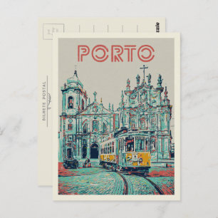 Porto-Straßenbahn und Kirchenillustrierung Portuga Postkarte