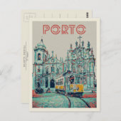 Porto-Straßenbahn und Kirchenillustrierung Portuga Postkarte (Vorne/Hinten)