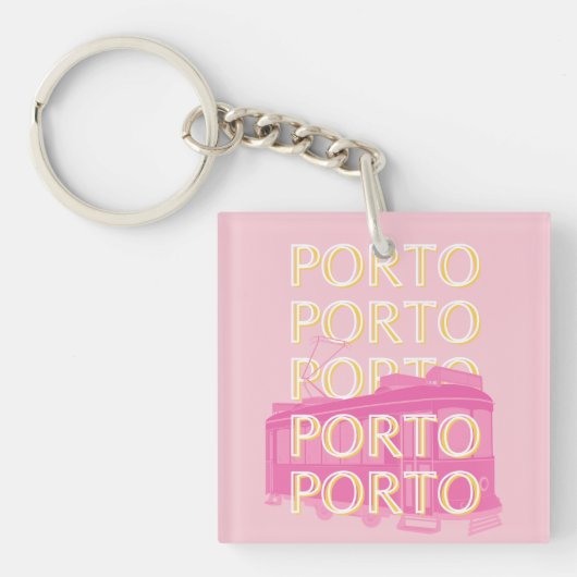 Porto Travel Art, Portugal, Pink, Preppy Schlüsselanhänger (Vorderseite)