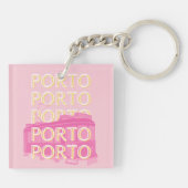 Porto Travel Art, Portugal, Pink, Preppy Schlüsselanhänger (Rückseite)