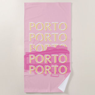 Porto Travel Art, Portugal, Pink, Preppy Strandtuch
