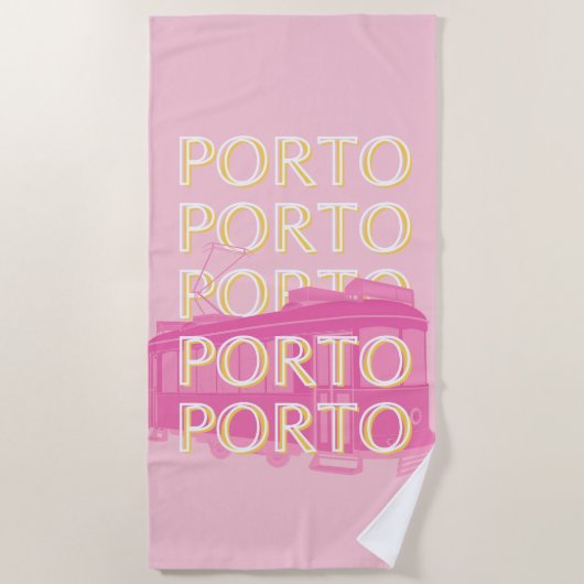 Porto Travel Art, Portugal, Pink, Preppy Strandtuch (Vorderseite)