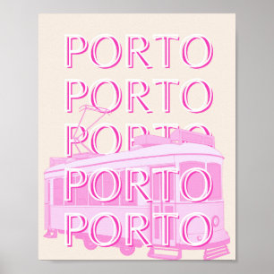 Porto Travel Art, Portugal Reisen Kunst, Rosa Poster