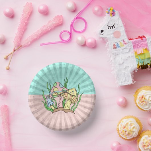 Portobello Mushroom Niedlich Pastell Pappteller (Party)