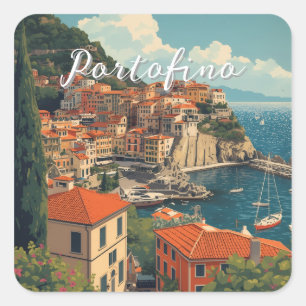 Portofino Genova Italien im Vintage-Stil Quadratischer Aufkleber