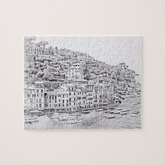 Portofino in Schwarz und Weiß - 8x10 - 110 pc Puzzle (Horizontal)