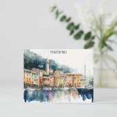 Portofino Italien Aquarellbilder Postkarte (Stehend Vorderseite)