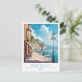 Portofino Italien Art Vintage Postkarte (Stehend Vorderseite)