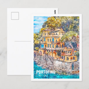 Portofino Italien Berühmte Reise Aquarell-Skizze Postkarte