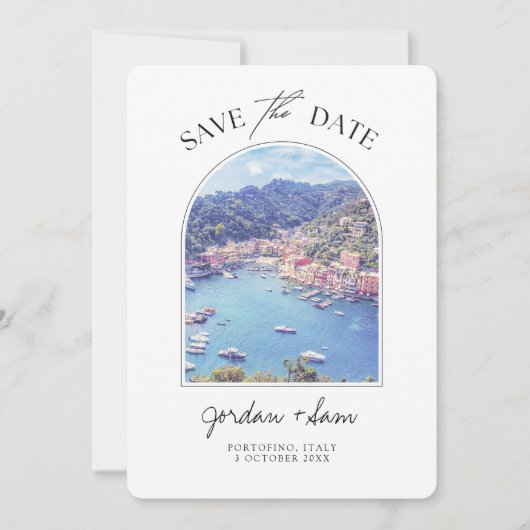 Portofino Italien Hochzeit Retten Sie das Datum Einladung (Vorderseite)