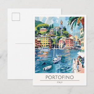 Portofino Italien Kunst Illustration Reise Postkarte