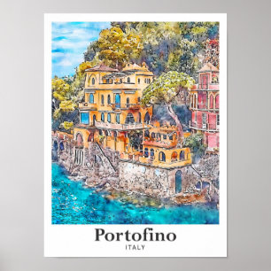 Portofino Italien Reise Wasserfarbe Handgezeichnet Poster