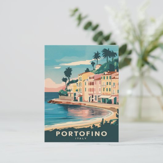 Portofino Italien Reisen Wasserfarbe Postkarte (Stehend Vorderseite)