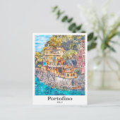 Portofino Italien Reisen Wasserfarbenhandzeichnung Postkarte (Stehend Vorderseite)