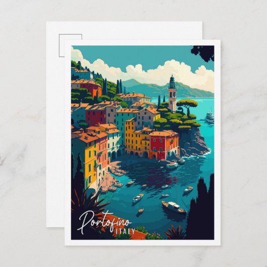 Portofino Italien Vintage Reise Illustration Postkarte (Vorne/Hinten)