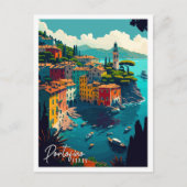 Portofino Italien Vintage Reise Illustration Postkarte (Vorderseite)
