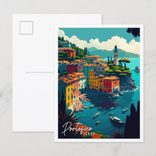 Portofino Italien vintage Reiseillustration Postkarte