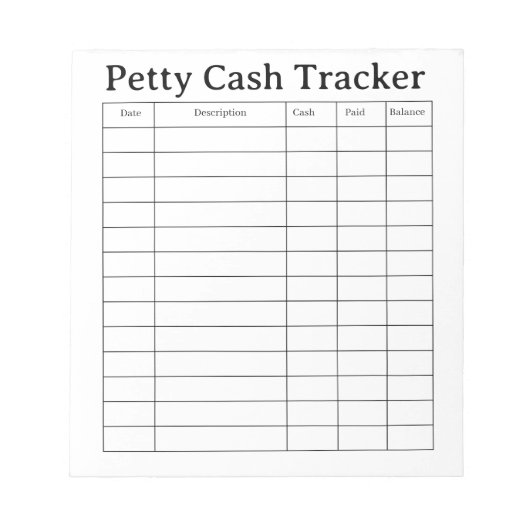 Portokassen-Tracker Notizblock (Vorderseite)